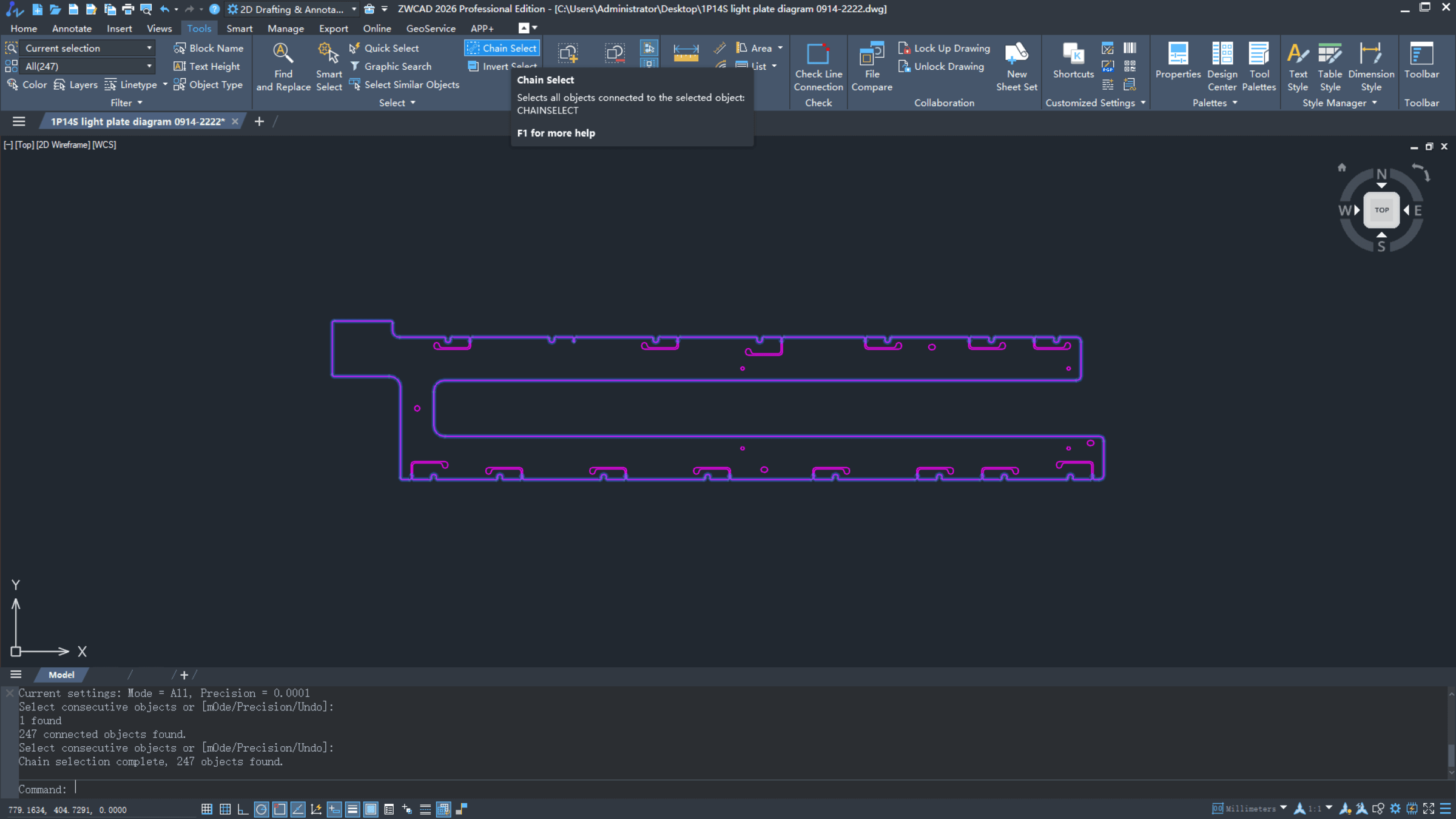 Řetězový výběr v ZWCAD 2026