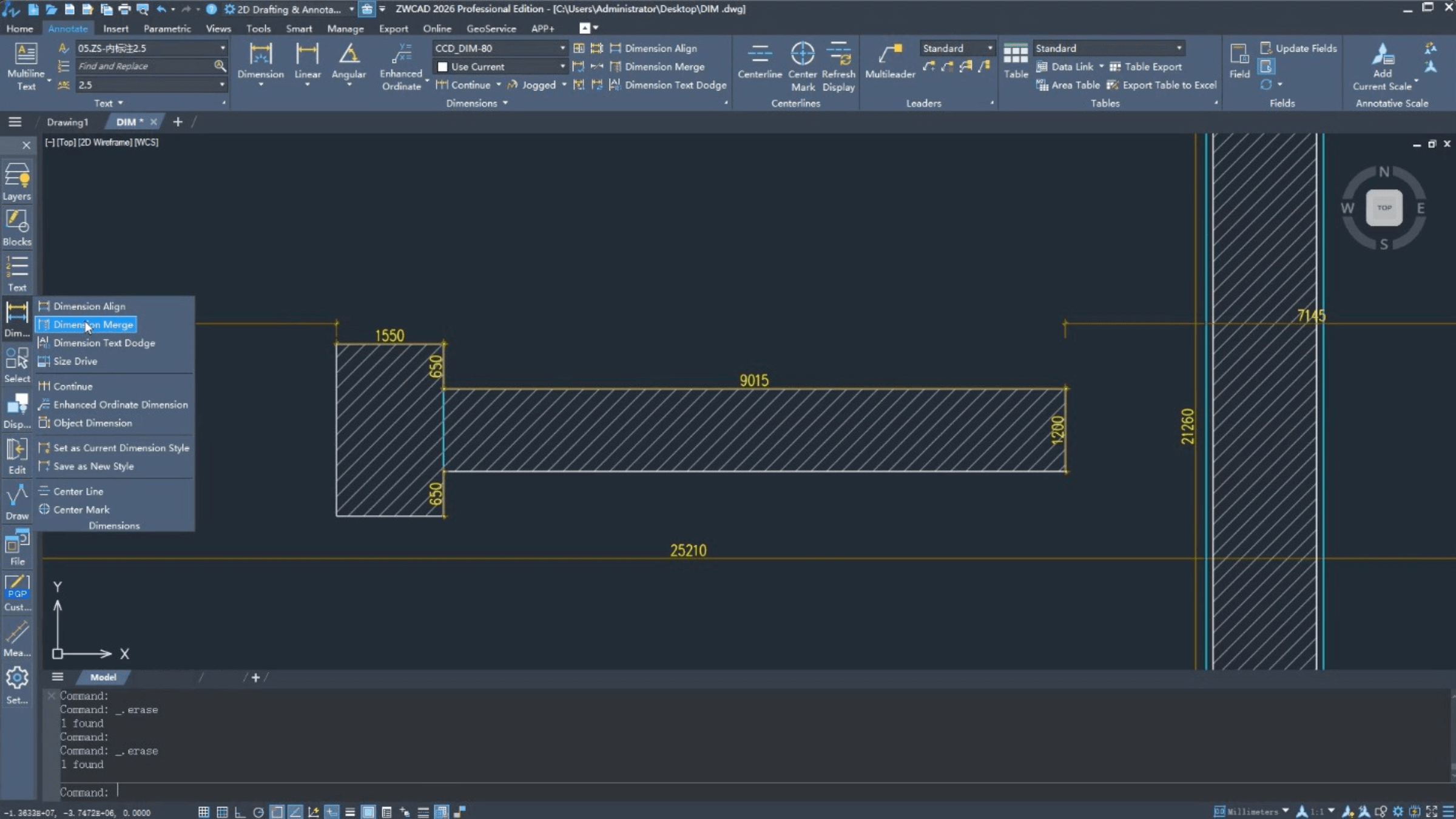 Sloučení kót v ZWCAD 2026