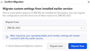 Vylepšená migrácia nastavení v ZWCAD 2027