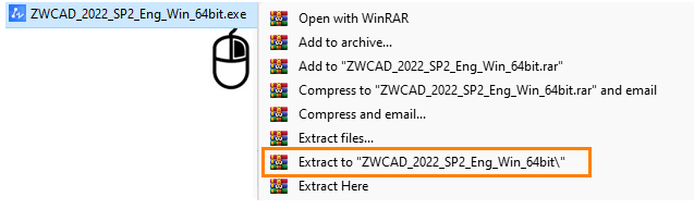Nefunkčná inštalácia ZWCAD - extrakce