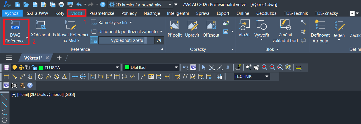 Vloženie externej referencie ZWCAD - krok 1