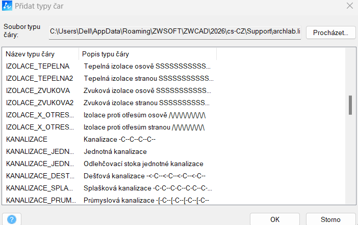 Nahranie viacerých typov čiar do ZWCAD 4