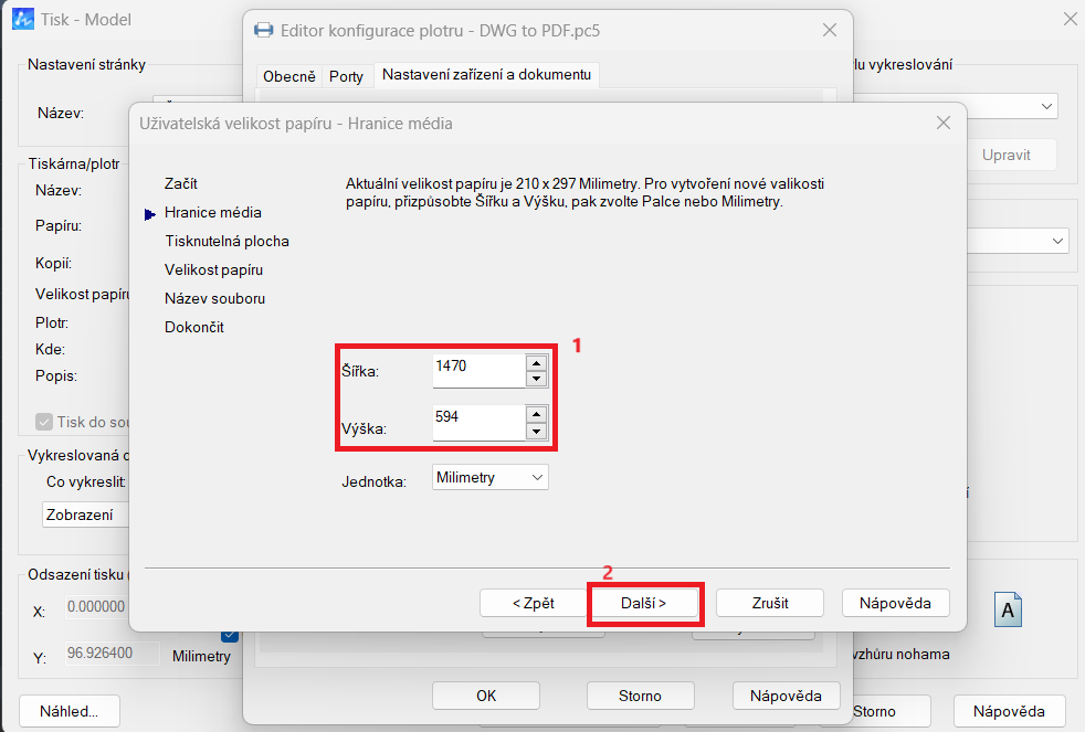 Tlač vlastného formátu - krok 4