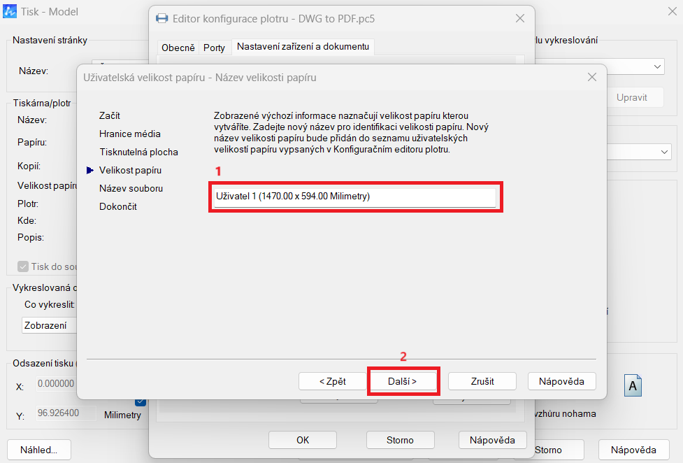 Tlač vlastného formátu - krok 5