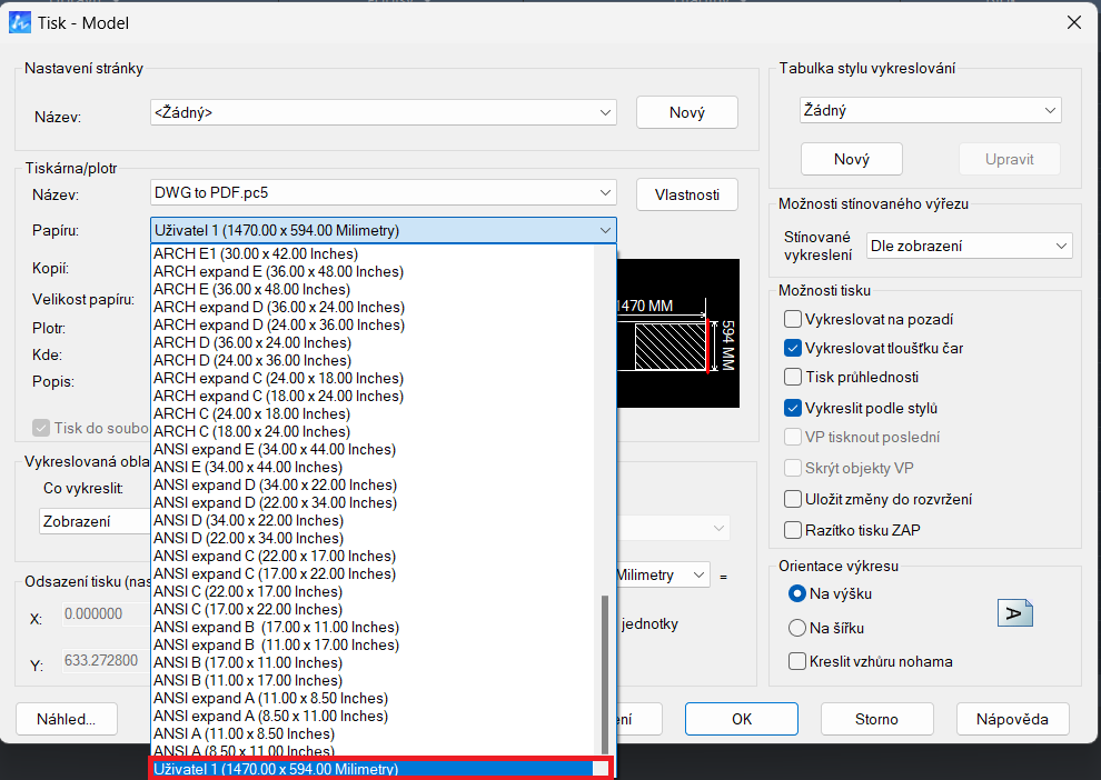 Tlač vlastného formátu - krok 5