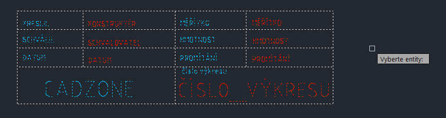 Postup tvorby vlastného razítka v ZWCAD MFG - výběr razítka