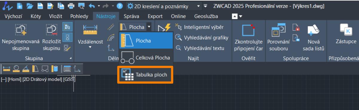 Príkaz Tabuľka plôch