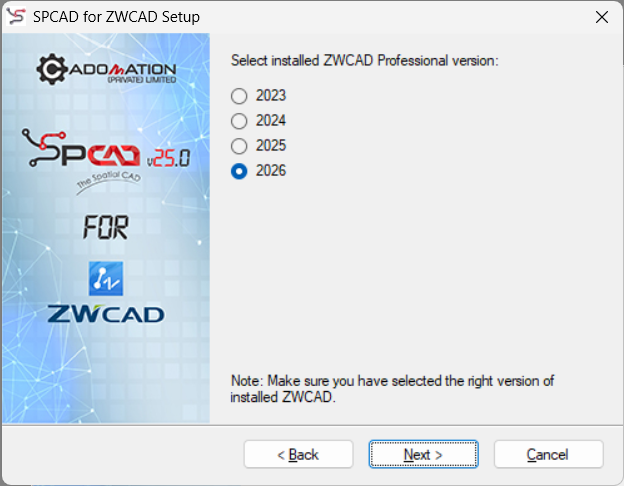 SPCAD instalace verze